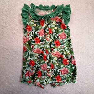 Sleep Halo Mint Flamingo Print Snap Front Bamboo Baby Romper- Size 6-12 Months